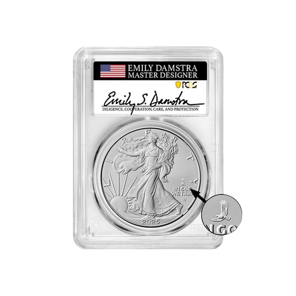 2025(P) Silver Eagle - Eagle Privy - PCGS MS70 FDOI Emily Damstra