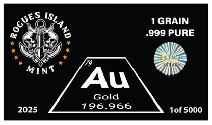 2025 Periodic Table of Elements 1 Grain (1/480 oz) Gold Bar in Card - CoinsTV
