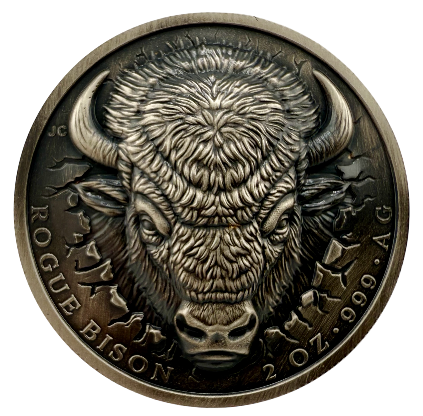 2026 Ascension Islands Rogue Bison UHR Antiqued 2 oz Silver Coin