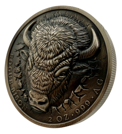 2026 Ascension Islands Rogue Bison UHR Antiqued 2 oz Silver Coin