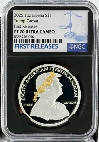 2025 Liberia Trump Caesar 1 oz Silver Coin NGC PF 70 UCAM FR - CoinsTV