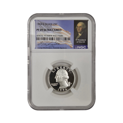 1994-S Washington Silver Quarter - NGC PF69UCAM Washington Signature Flag Label