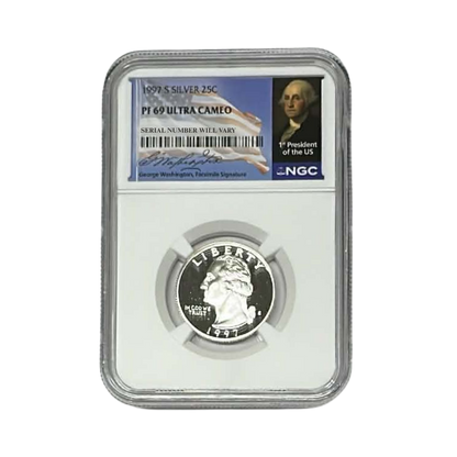 1997-S Washington Silver Quarter - NGC PF69UCAM Washington Signature Flag Label