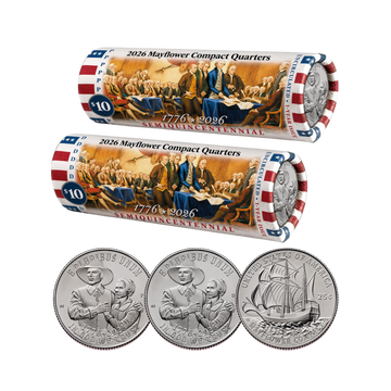 1776-2026 P or D America 250 Roll: Mayflower Quarter in Color Wrapper