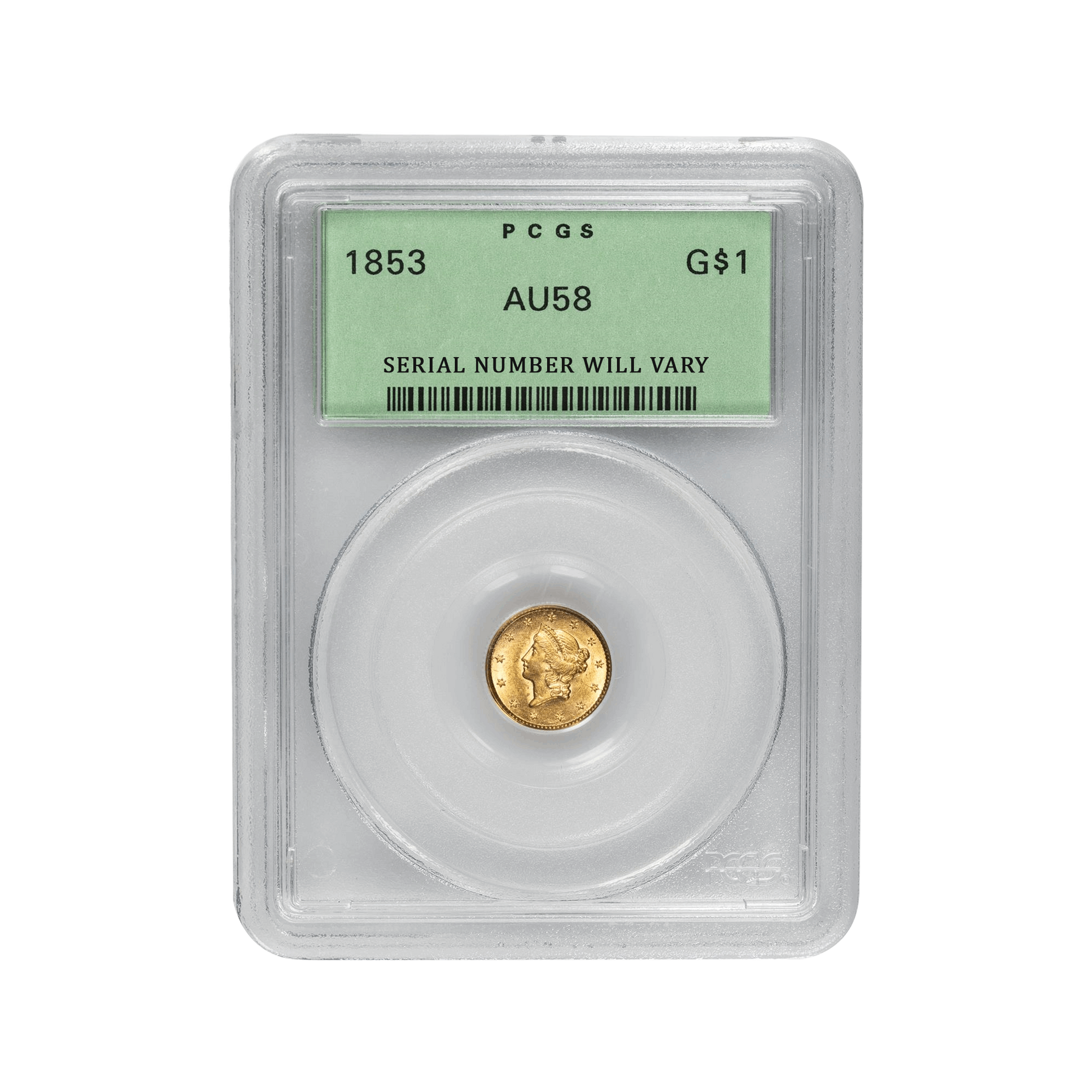 1853 Liberty Head Gold Dollar - PCGS AU58 OGH - CoinsTV