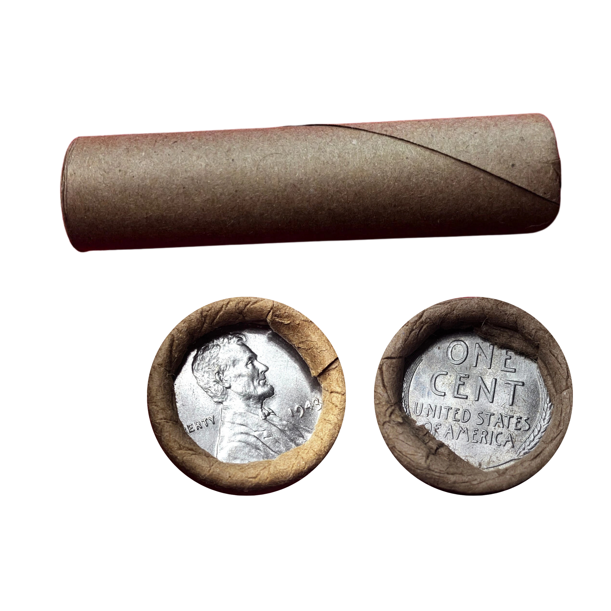 1943-P Lincoln Cents Uncirculated - Original Bank-Wrapped Roll - CoinsTV