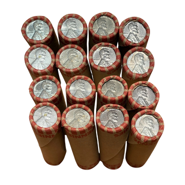 Mixed Penny Roll Unsearched Circulated with 1943 Steel Cents Both Ends - Bank-Wrapped Roll