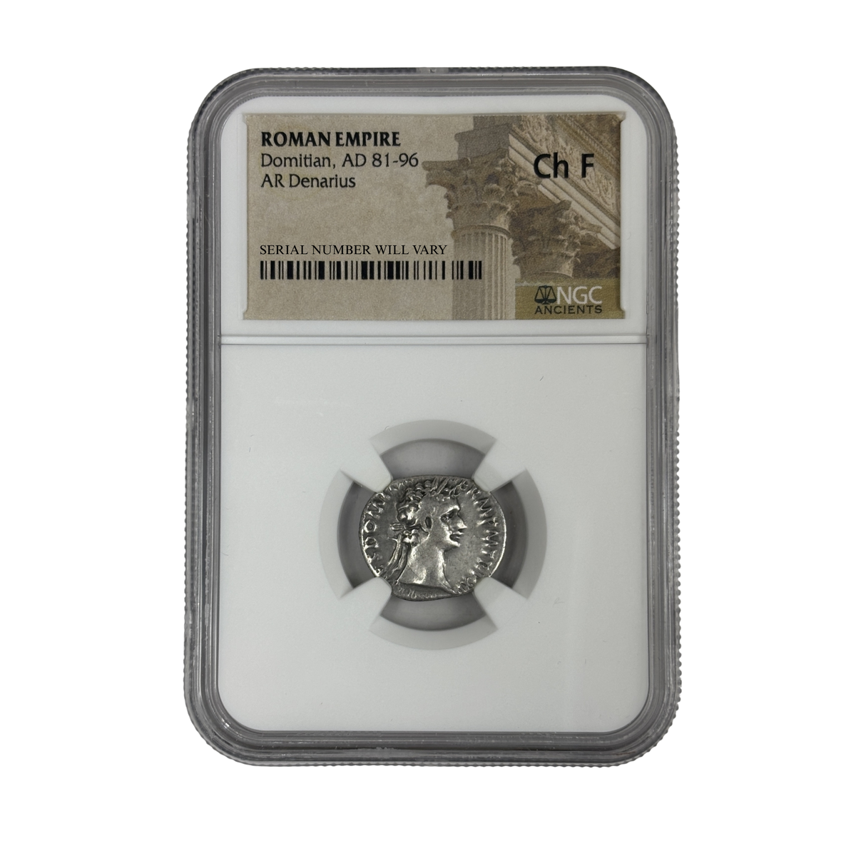 Roman AR Denarius Domitian AD 81-96 - NGC Certified Slab - Ch F