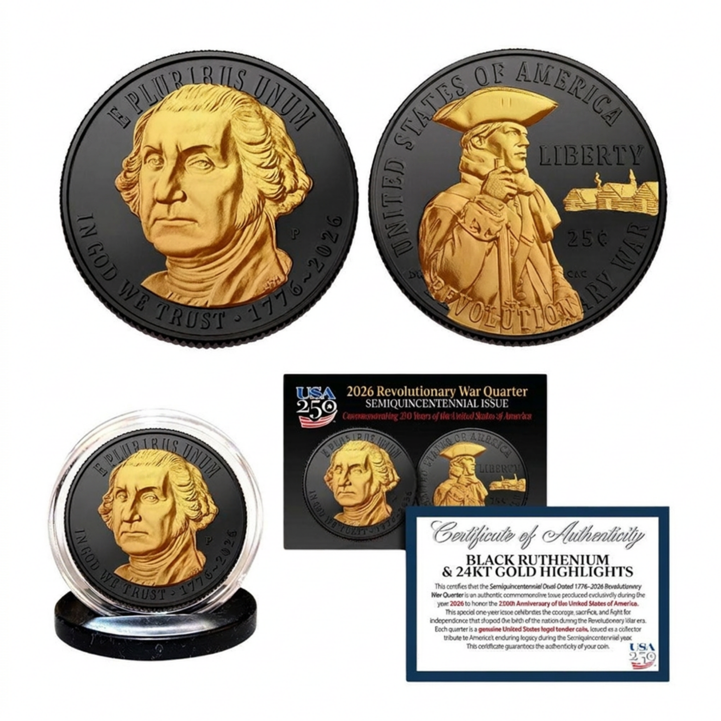 2026 P Revolutionary War Quarter Black Ruthenium & 24K Gold Highlights