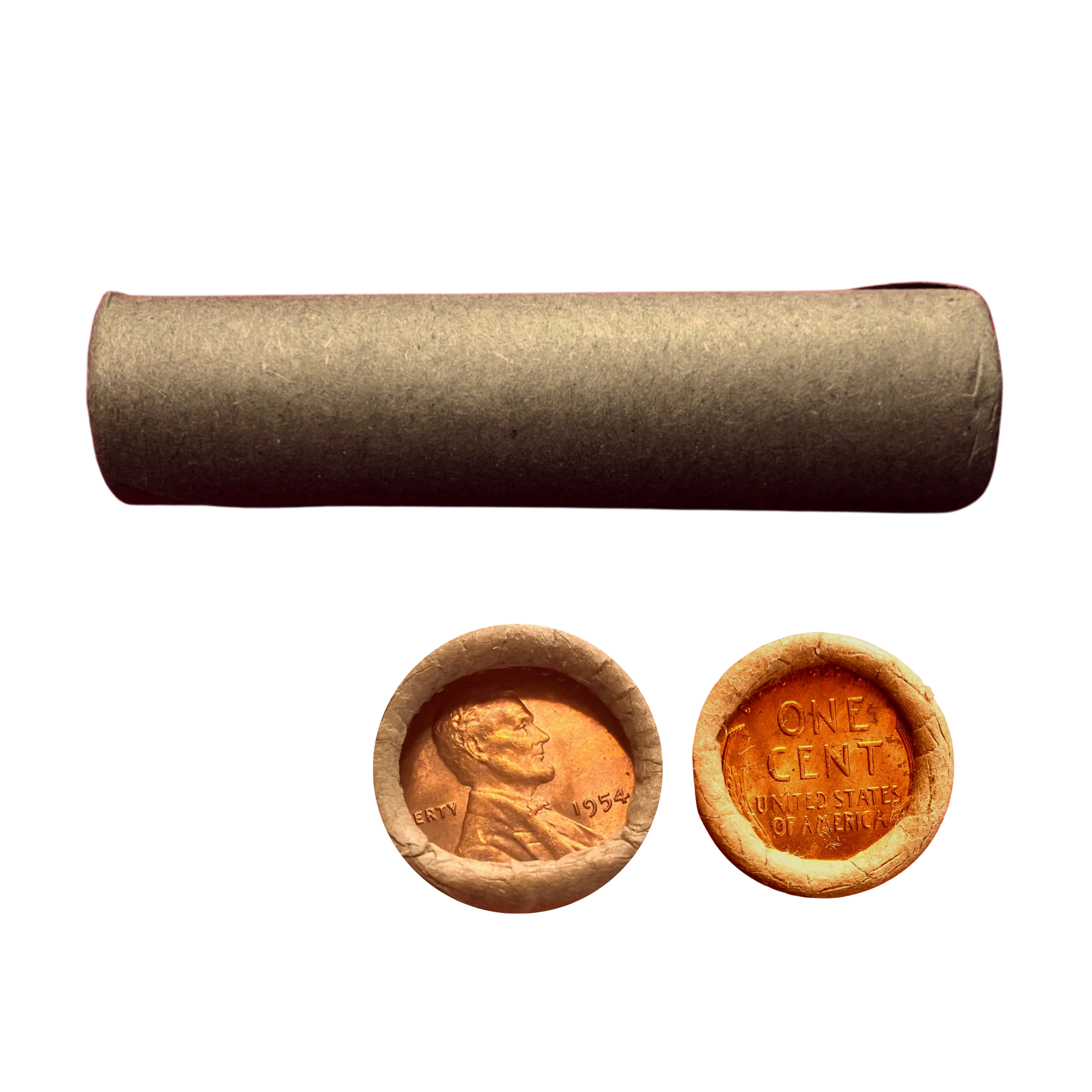 1954-P Lincoln Cents Uncirculated - Original Bank-Wrapped Roll - CoinsTV