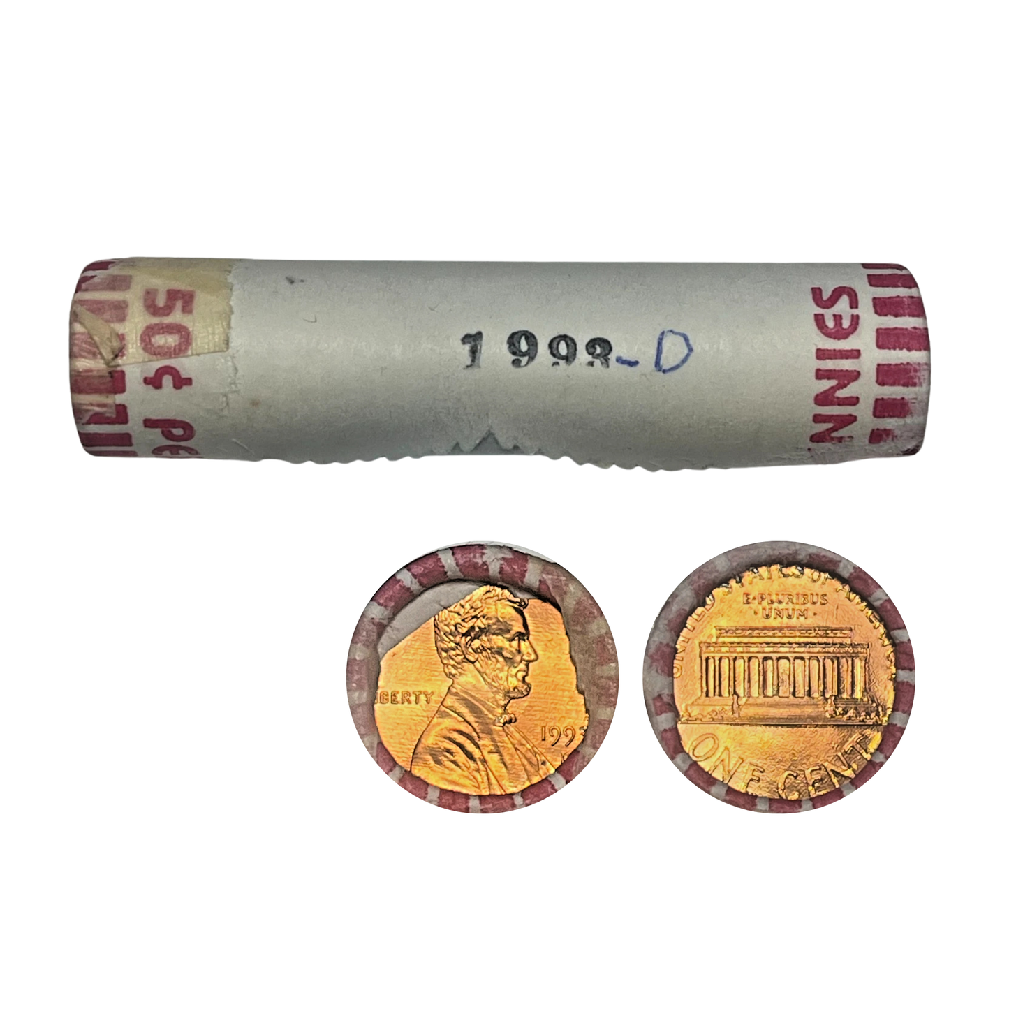 1993-D Lincoln Cents Uncirculated - Original Bank-Wrapped Roll - CoinsTV