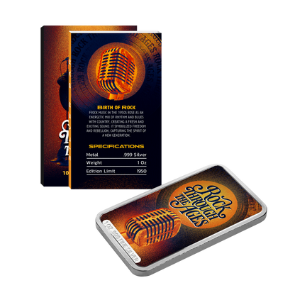 Limited edition Rock Through the Ages silver bar with packagin