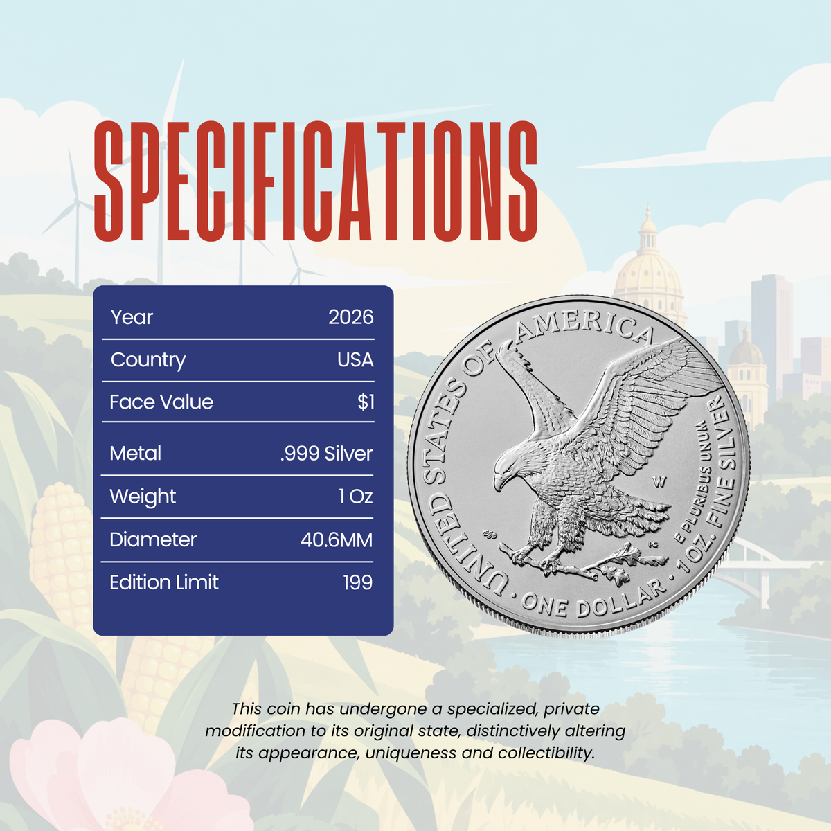 2026 State Flags Silver Eagle - Iowa Limited Edition