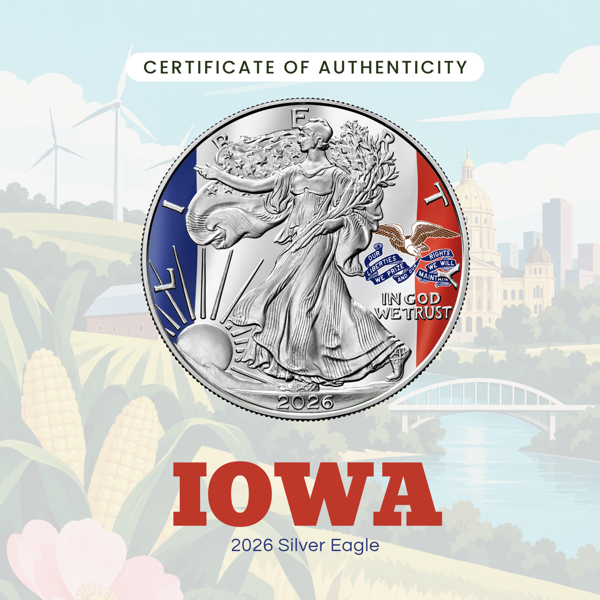 2026 State Flags Silver Eagle - Iowa Limited Edition
