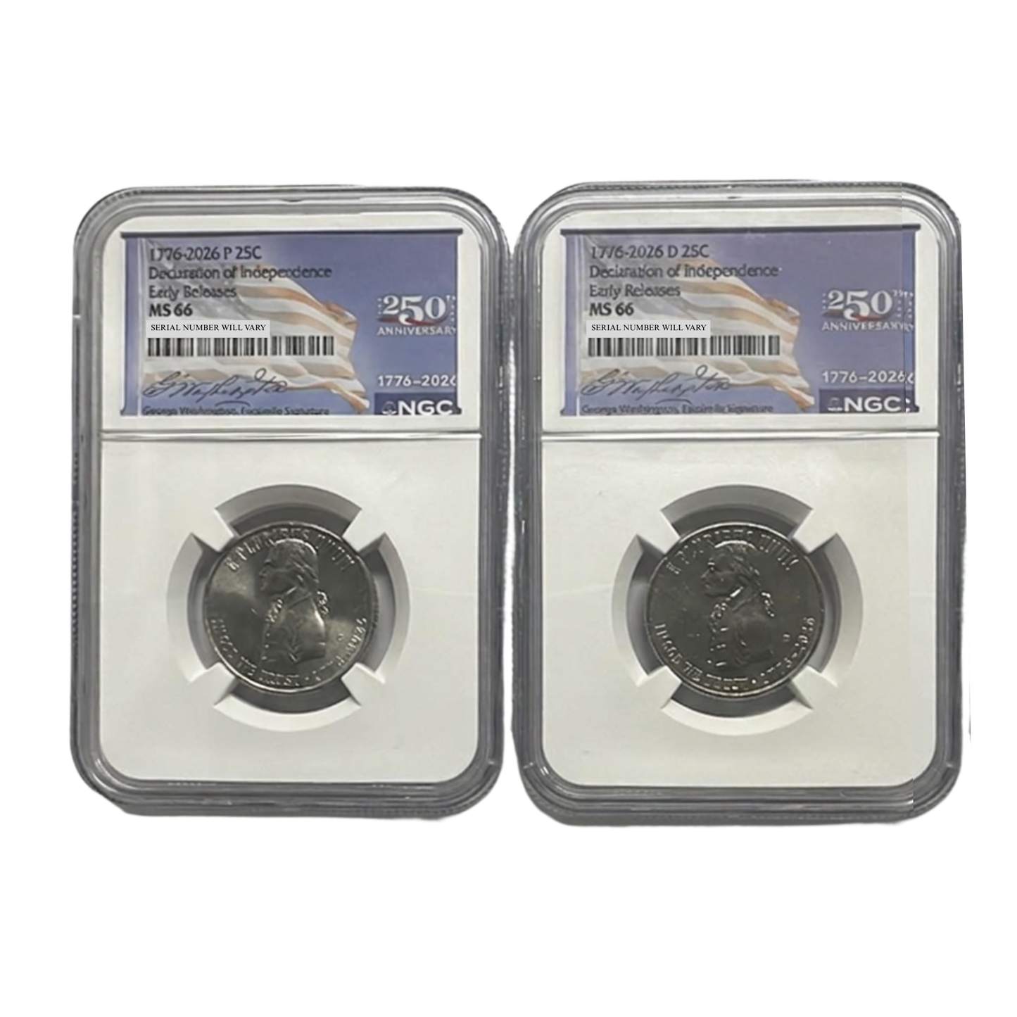2026 P&D Declaration of Independence Quarter 2 pc Set - 250th Anniversary Washington Label - NGC MS66 ER