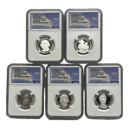 2026-S Dual Date Silver Proof Quarter 5 pc Set - NGC PF70 FDOI 250th Anniversary Label