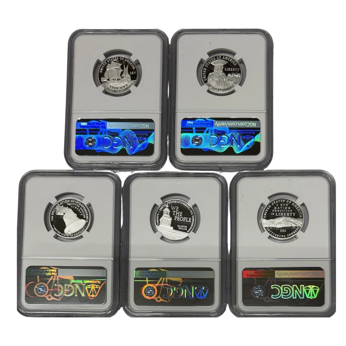 2026-S Dual Date Silver Proof Quarter 5 pc Set - NGC PF70 FDOI 250th Anniversary Label
