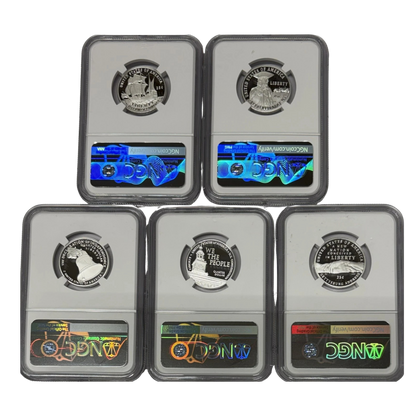 2026-S Dual Date Silver Proof Quarter 5 pc Set - NGC PF70 FDOI 250th Anniversary Label