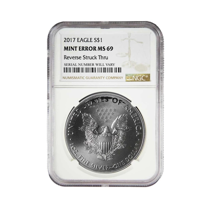 2017 Silver Eagle - Mint Error Reverse Struck Thru - NGC MS69 - CoinsTV
