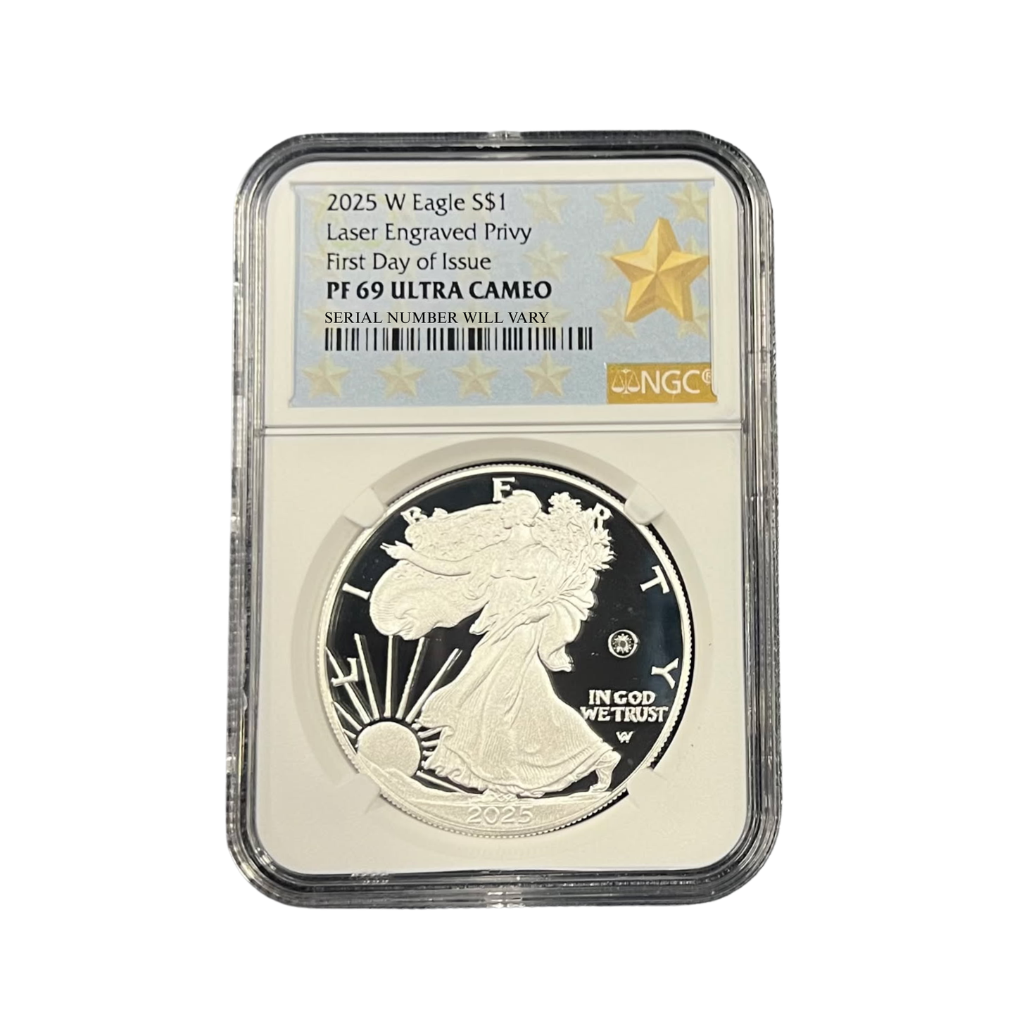 2025-W Silver Eagle Laser Engraved Privy - Star Label - NGC PF69UC FDOI - CoinsTV