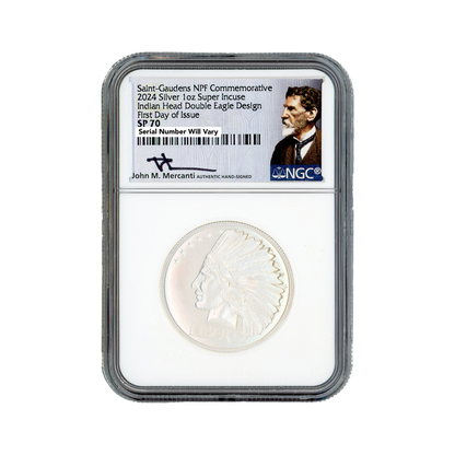 2024 Indian Double Eagle Super Incuse - Mercanti Signature - NGC SP70 FDI  1oz Silver - CoinsTV