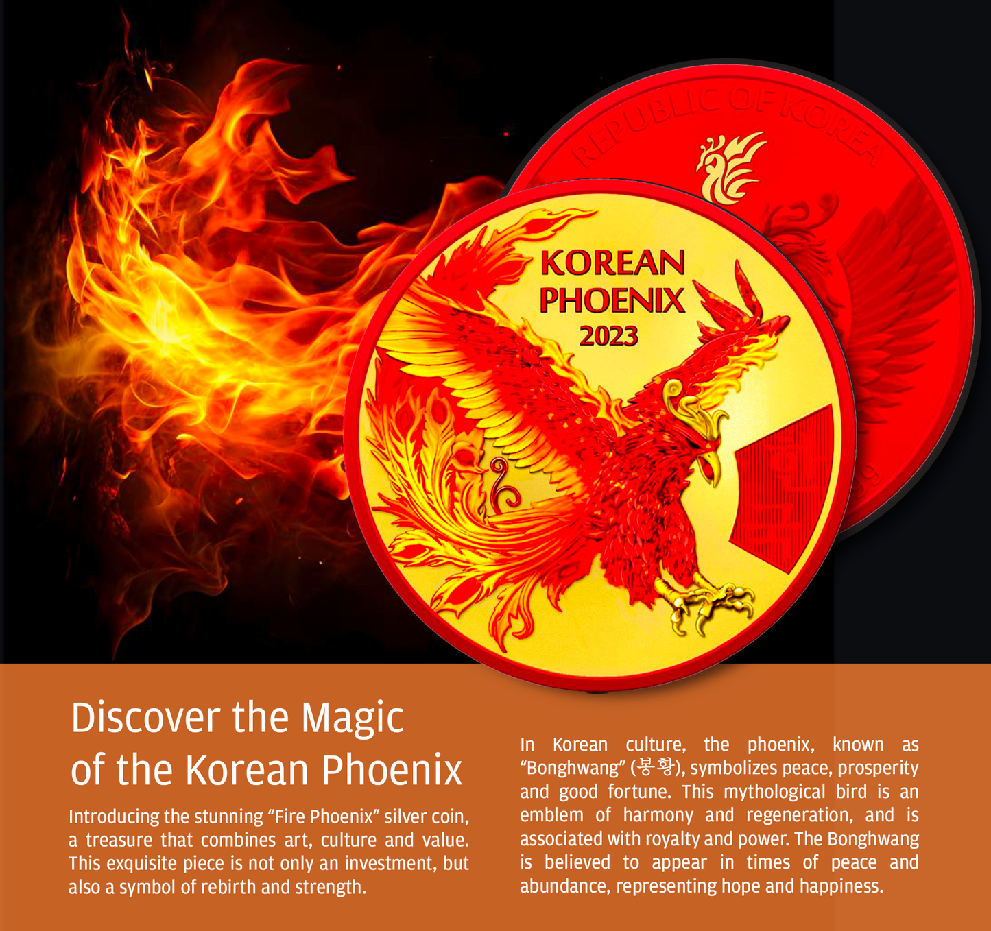2023 Korea Phoenix Space Red & Gold Holo Edition 1 oz Silver Coin - CoinsTV