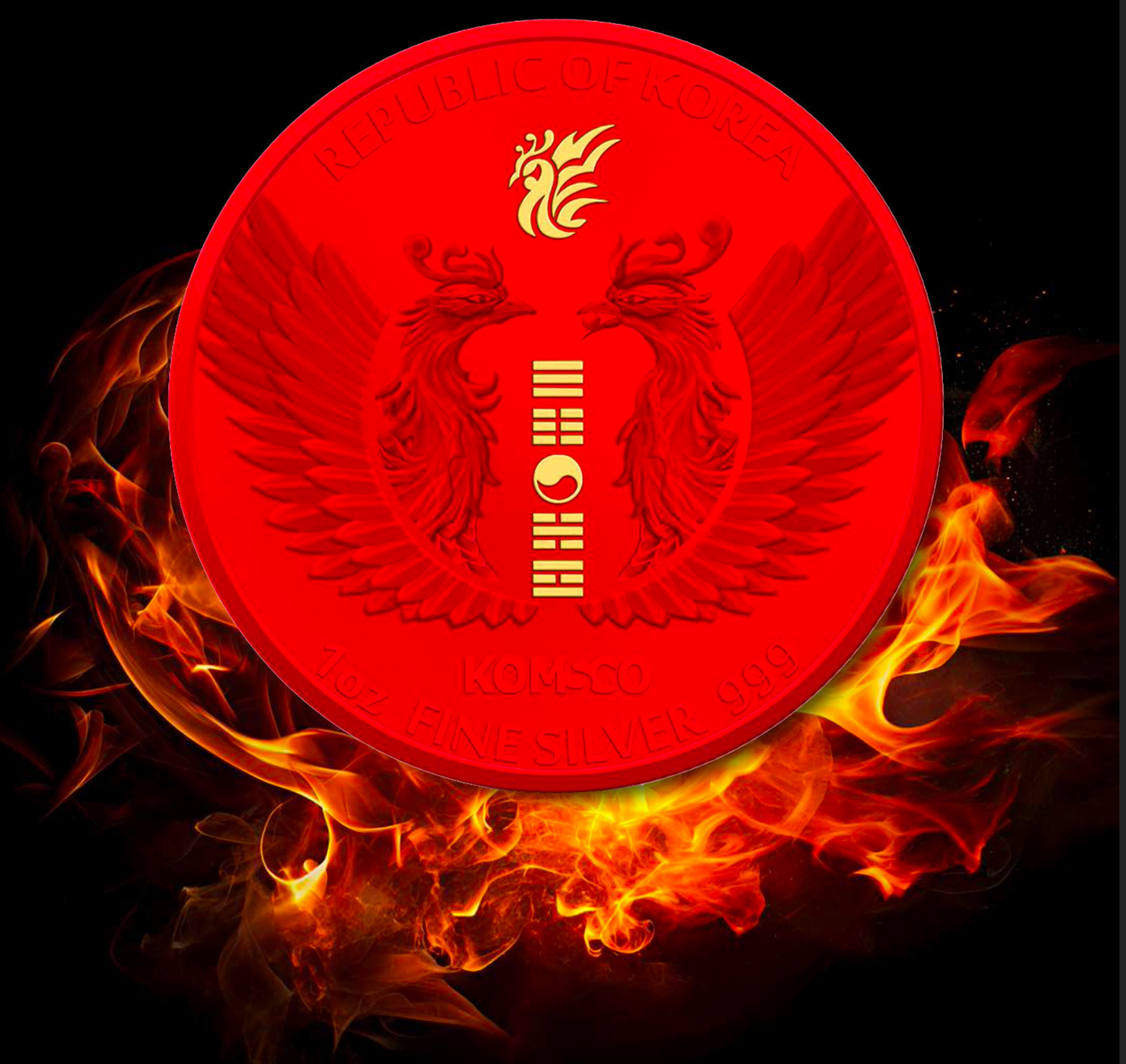 2023 Korea Phoenix Space Red & Gold Holo Edition 1 oz Silver Coin - CoinsTV
