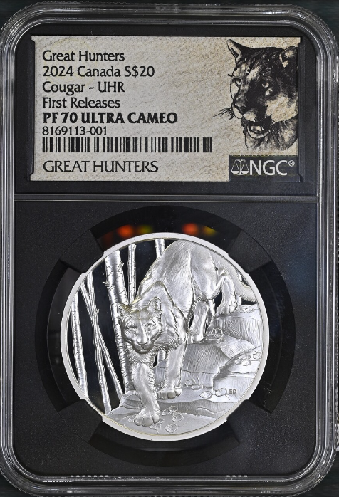 2024 Canada Great Hunters Cougar UHR 1 oz Silver Coin NGC PF 70 UCAM FR - CoinsTV