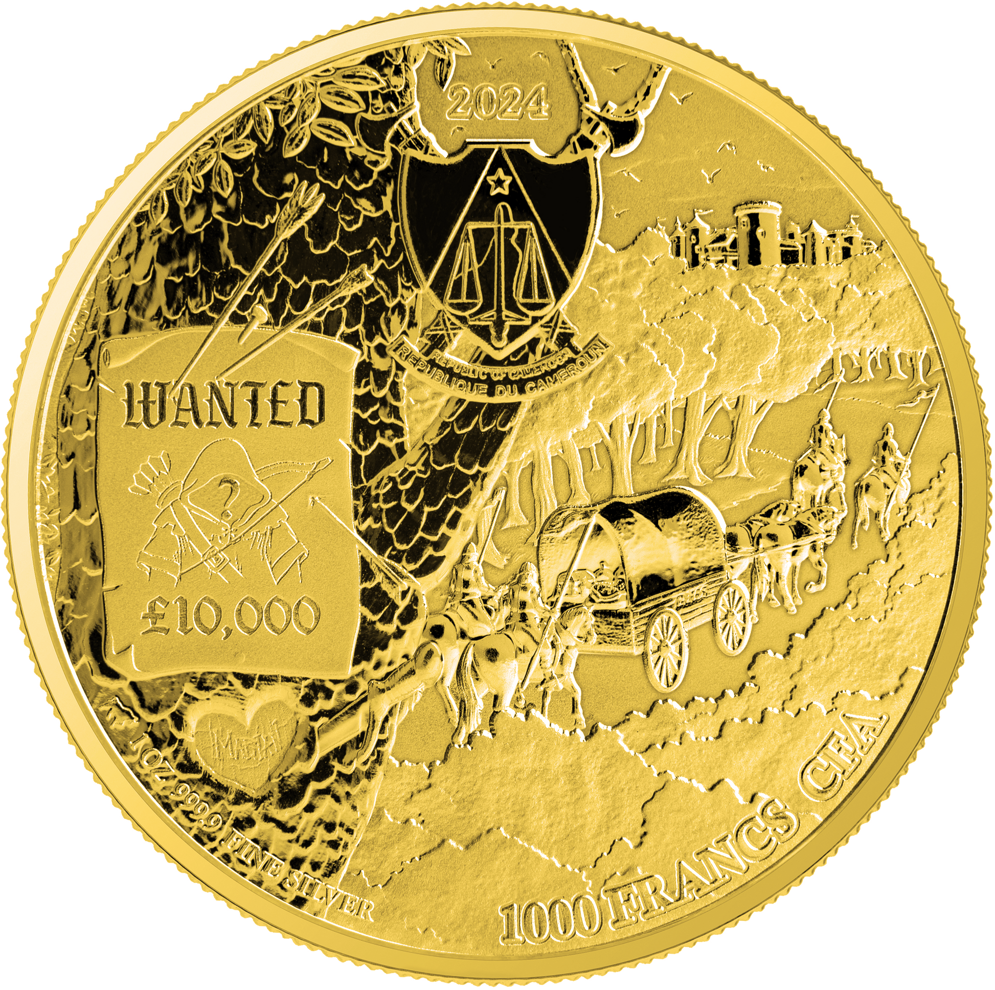 2024 Cameroon Robin of the Hood Sherwood Edition Gold Gilt 1 oz Silver Coin in Blister Pack - CoinsTV