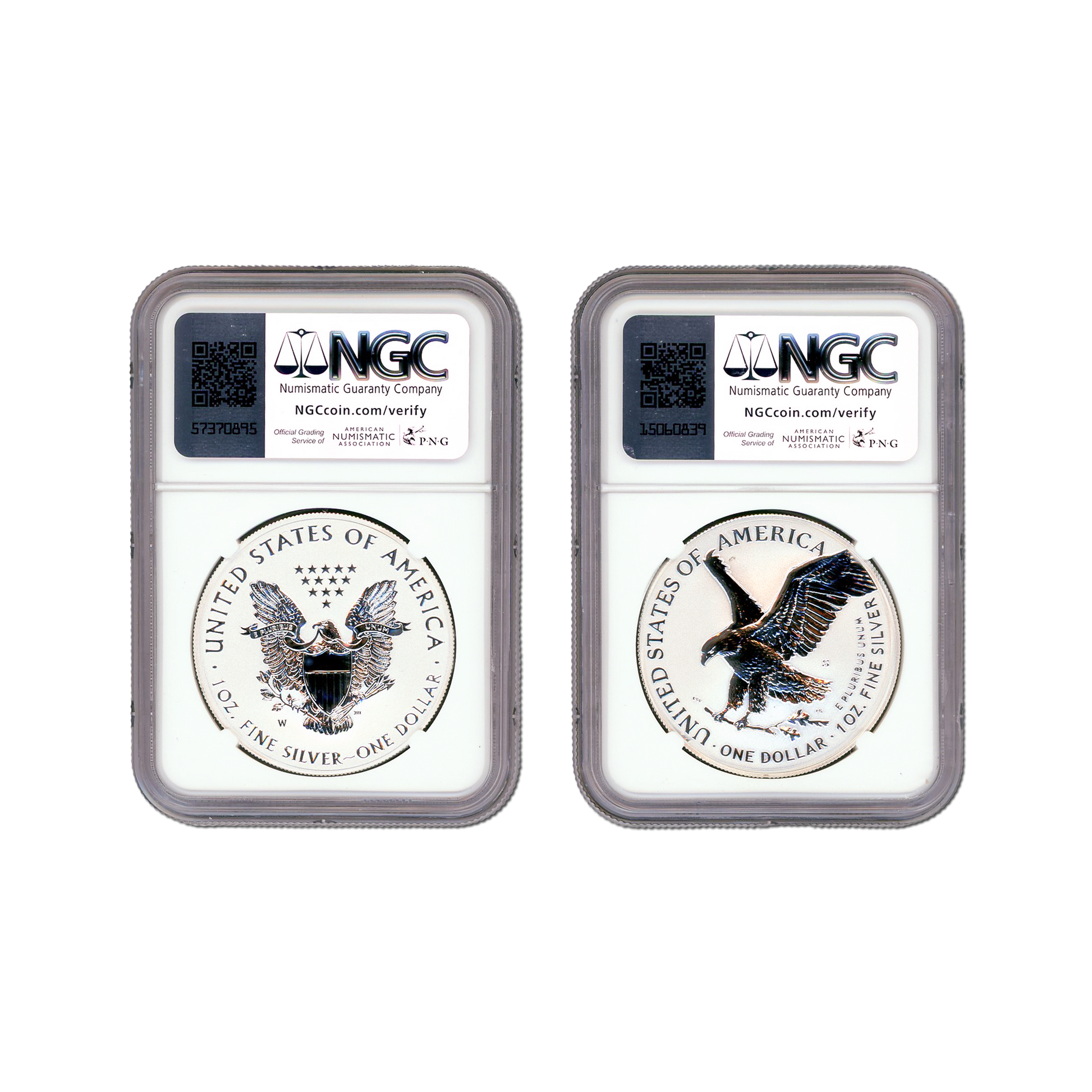 2021 W&S Silver Eagle Designers Set - Heraldic Eagle T1 and Eagle Landing T2 - 2 pcs Set - NGCX Rev. Proof 9.9 - CoinsTV