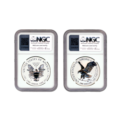 2021 W&S Silver Eagle Designers Set - Heraldic Eagle T1 and Eagle Landing T2 - 2 pcs Set - NGCX Rev. Proof 9.9 - CoinsTV