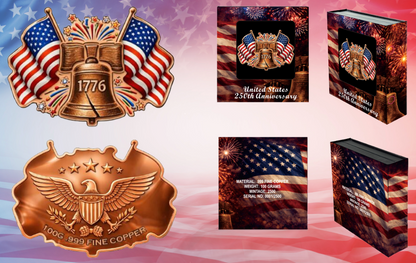 Spirit of 1776 Shaped Colorized 100g Copper Medal in Box