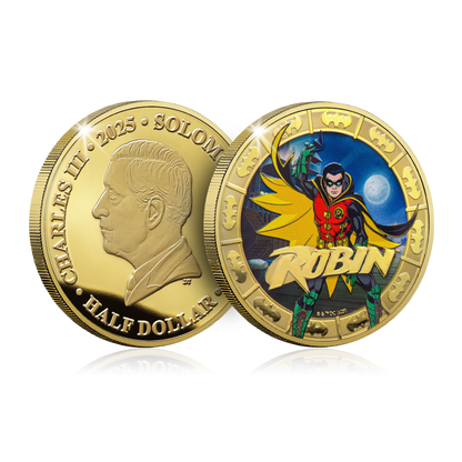 2025 Solomon Islands DC Robin Gold Plated 27.5g CN Coin in Card