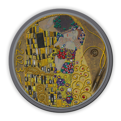 2023 Gustav Klimt KISS Fine Embroidery Art 3 Oz Silver Coin
