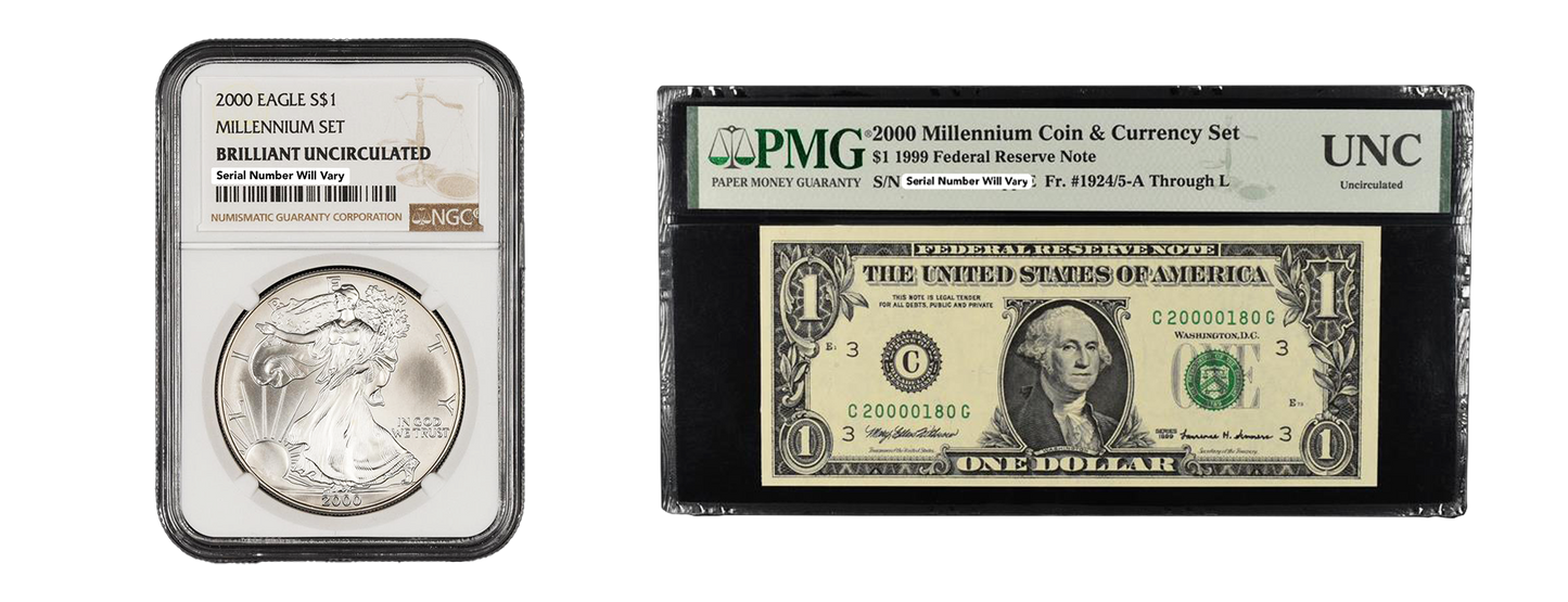 2000 Silver Eagle NGC BU Millennium Set & Certified Note