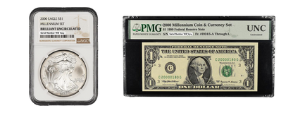 2000 Silver Eagle NGC BU Millennium Set & Certified Note