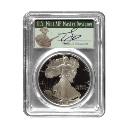 1989-S Silver Eagle - Minute Man Label - PCGS PR70 DCAM Thomas Cleveland Signature - CoinsTV