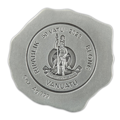 2023 5 oz Vanuatu Volcano Antiqued 3D Shaped Silver Coin