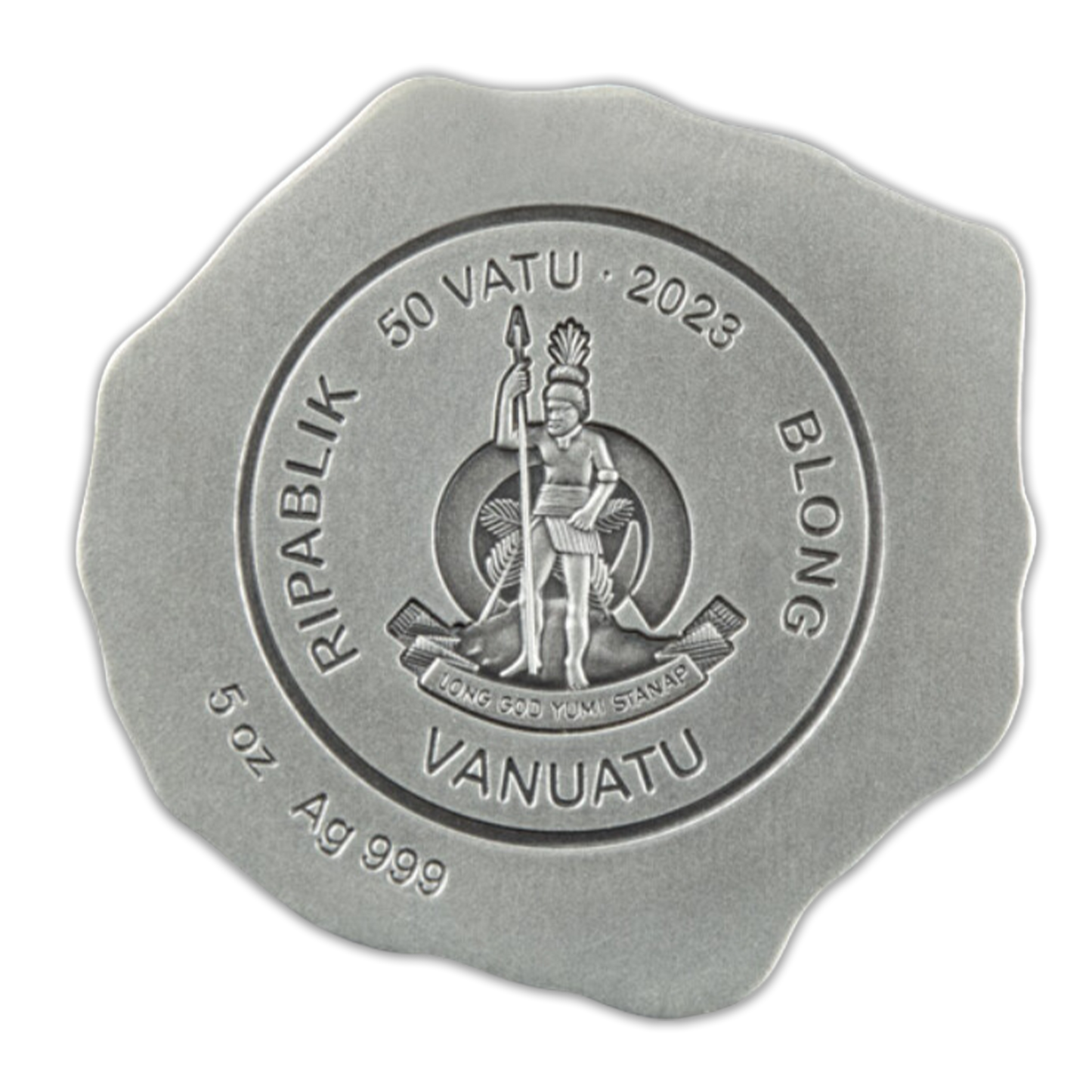 2023 5 oz Vanuatu Volcano Antiqued 3D Shaped Silver Coin - CoinsTV