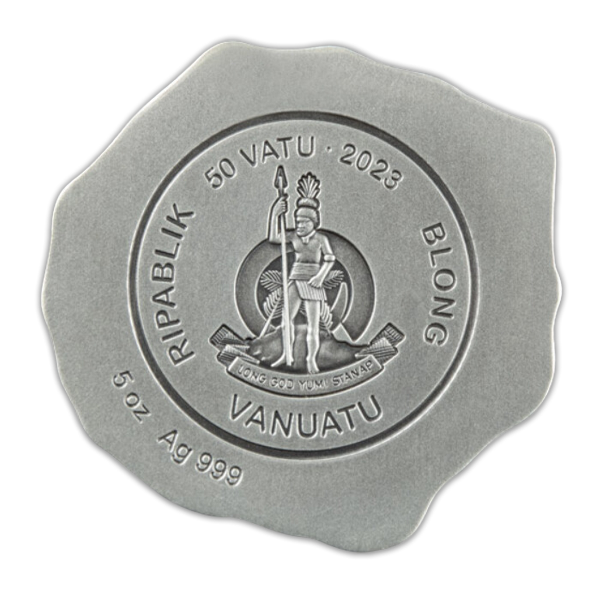 2023 5 oz Vanuatu Volcano Antiqued 3D Shaped Silver Coin - CoinsTV