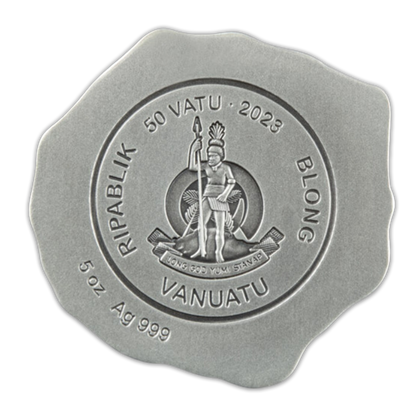 2023 5 oz Vanuatu Volcano Antiqued 3D Shaped Silver Coin - CoinsTV