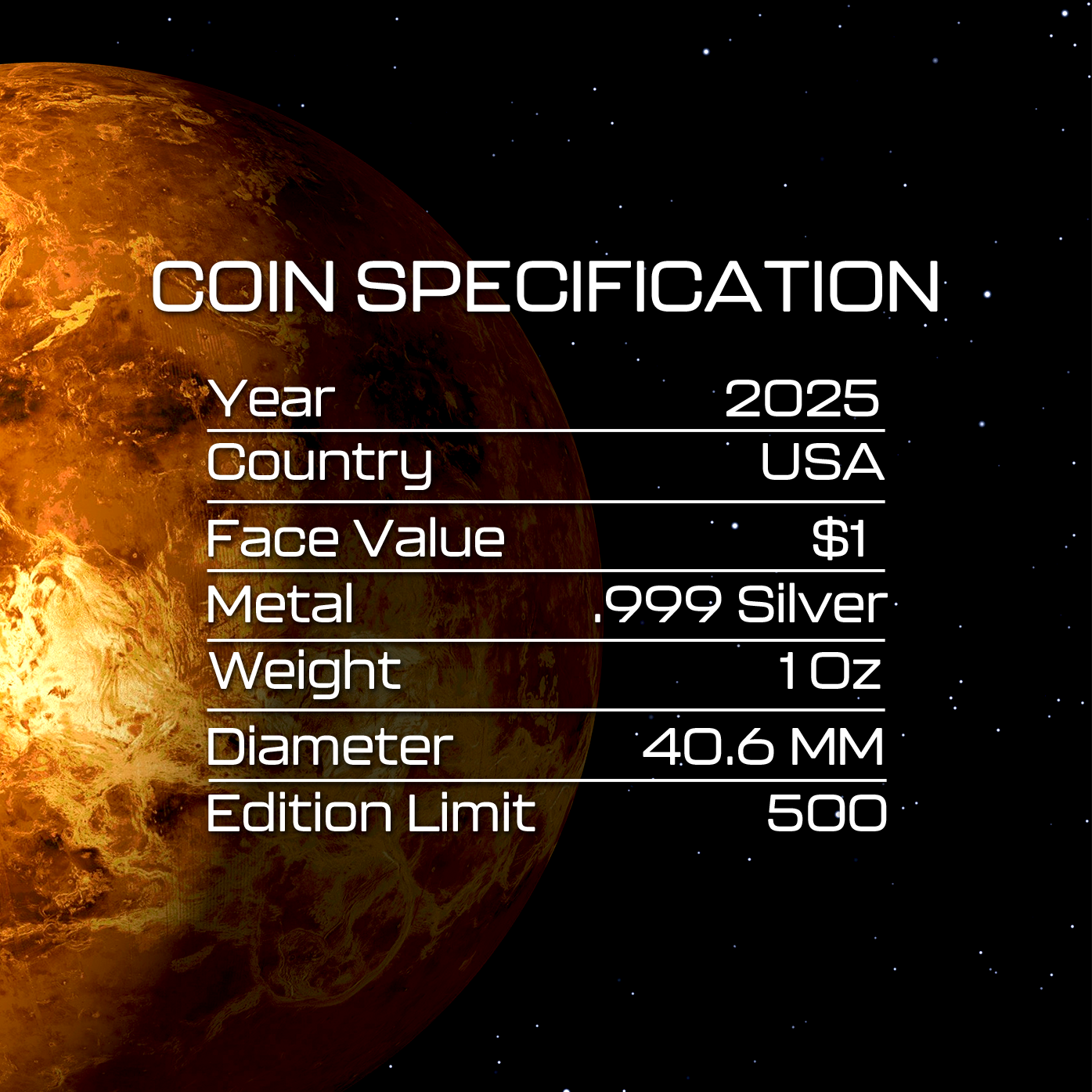 2025 Venus Silver Eagle - Planets of the Solar System Series