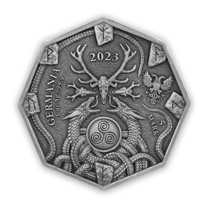 2023 Witchcraft Seeress Ritual - 1 oz Silver 5 Mark BU Antique Gilded
