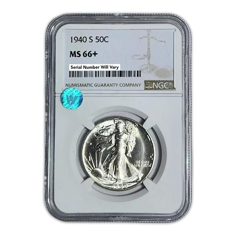 1940 S Walking Liberty Silver Half Dollar - NGC MS66+ Sight White