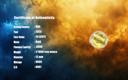 2025 Niue Greek Mythology Zeus 1/1000 oz Gold Coin in Card