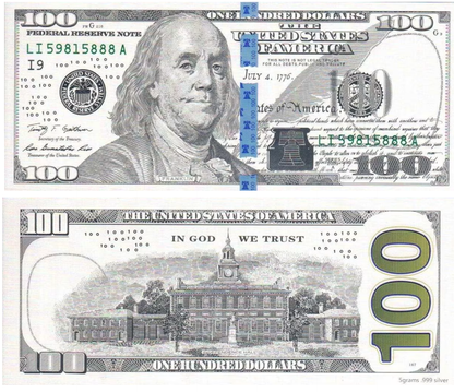 U.S. $100 Bill Replica 5g Silver Foil Note - CoinsTV