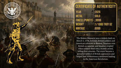 Boston Massacre Shaped 1/1000 oz Gold Medal in Card