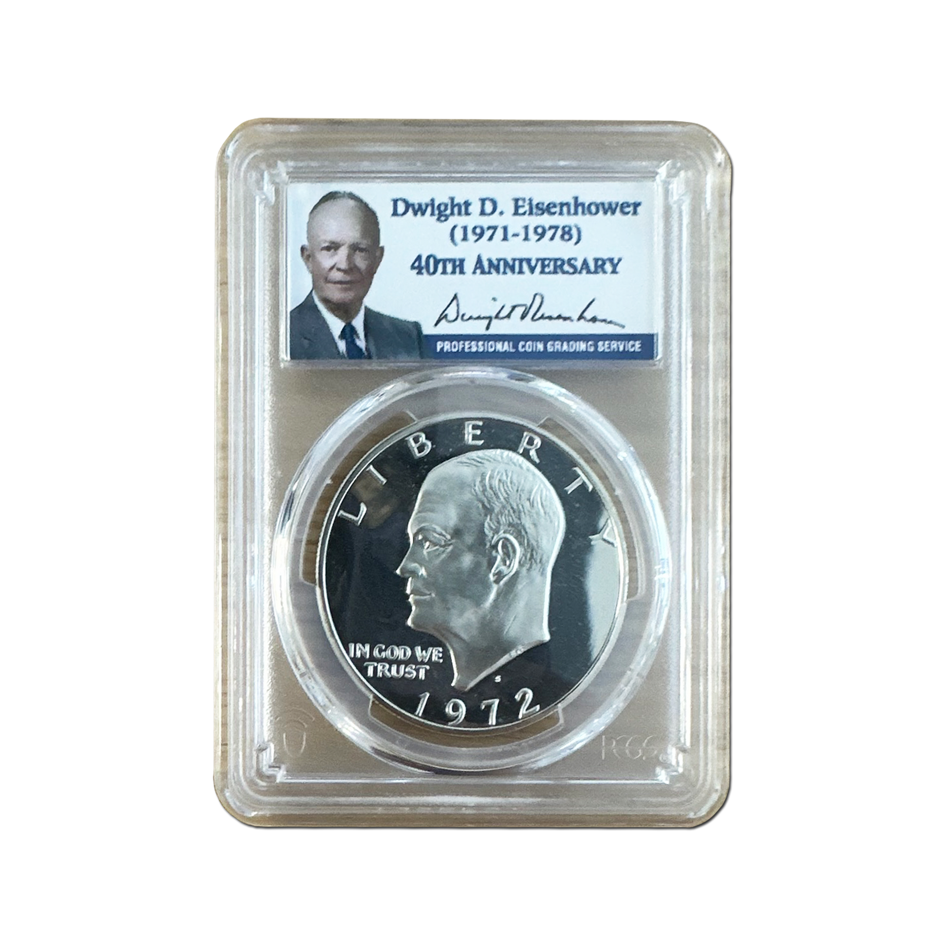 1972-S $1 Eisenhower - Eisenhower Signature Label - PCGS PR69 DCAM - CoinsTV