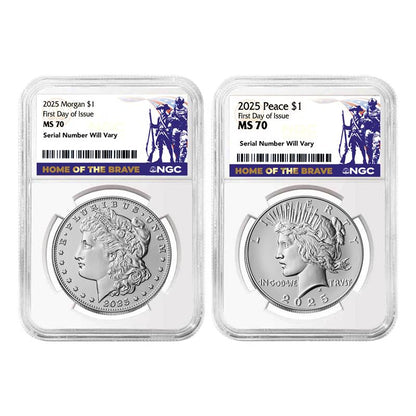 2025 Morgan and Peace Dollar Set - Home of the Brave - NGC MS70 First Day of Issue - CoinsTV