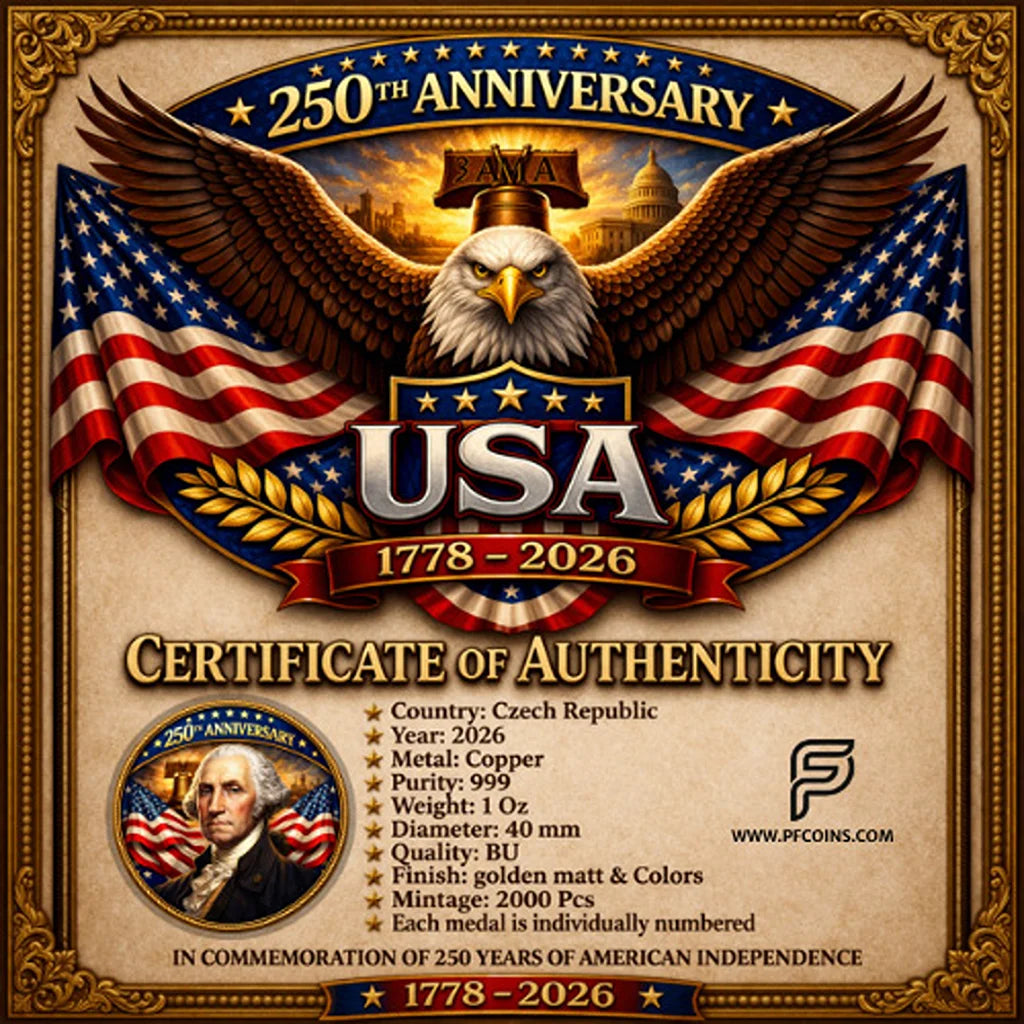 USA 250th Anniversary Commemorative Colorized 1 oz Copper Medal